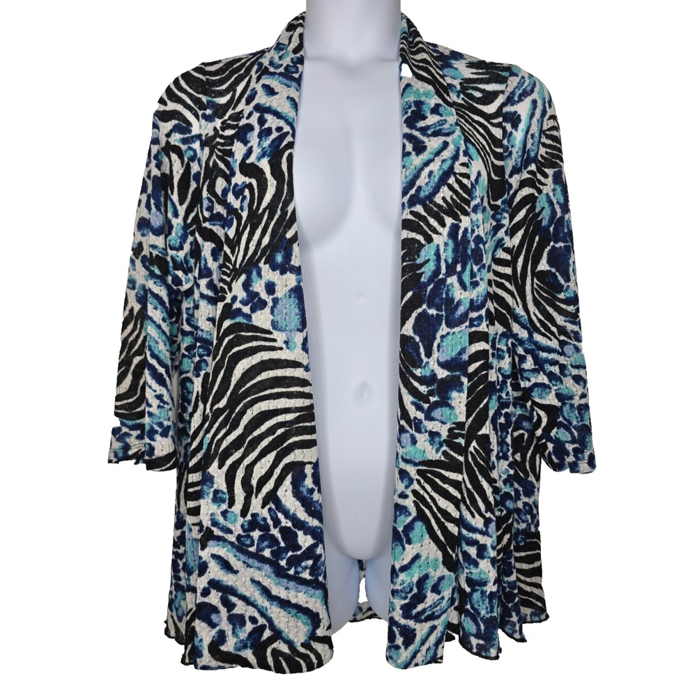 Ali Miles Cardigan Jacket Tunic 1X Open Front Draped Mixed Animal Print Boho‎
